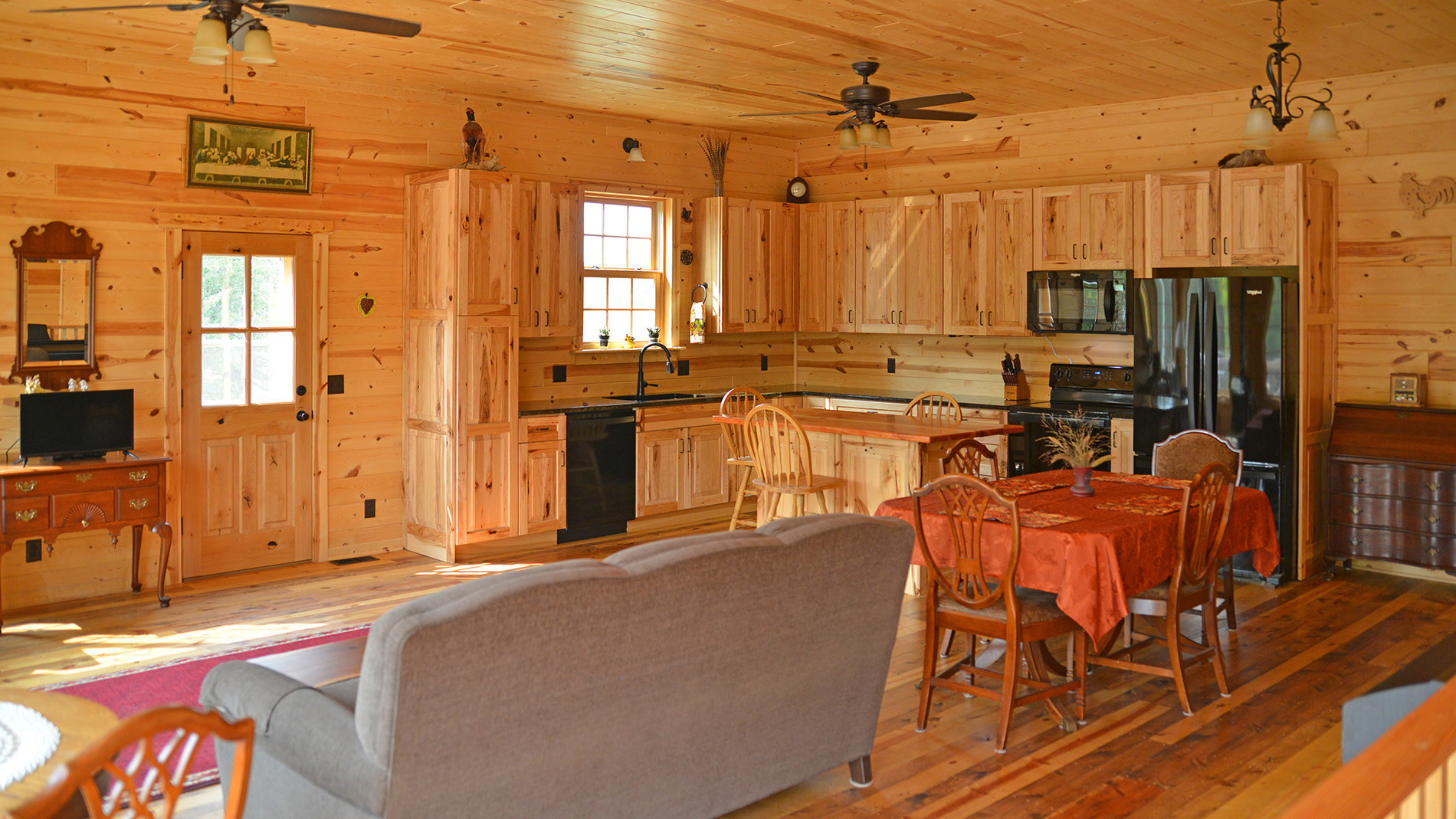 interior of a wood cabin style pole barn home